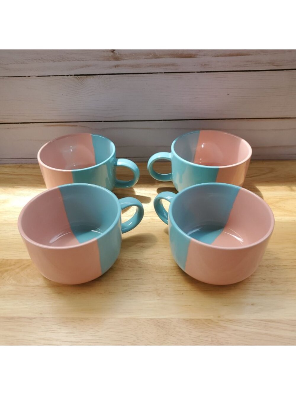 Hand Painted VTG Pier 1 Pink Blue Set Of 4 Coffee Cups And Saucers Japan 1990s - Picture 8 of 16